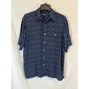 Puritan Men's Short Sleeve Medium (38-40) Blue Geo Print Button Up Shirt